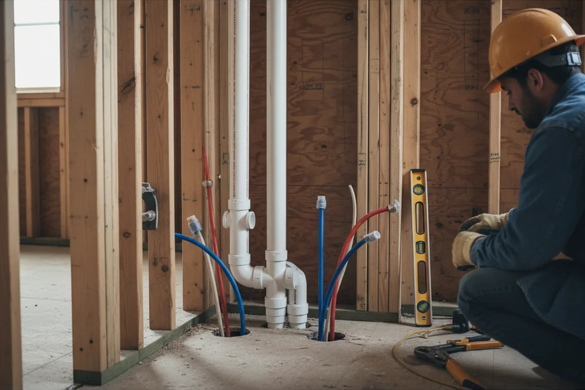 Drain and supply rough-in during Sump Pump Repair in Provincetown